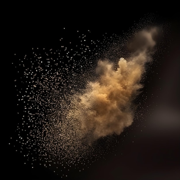Explosão de poeira com um fundo preto