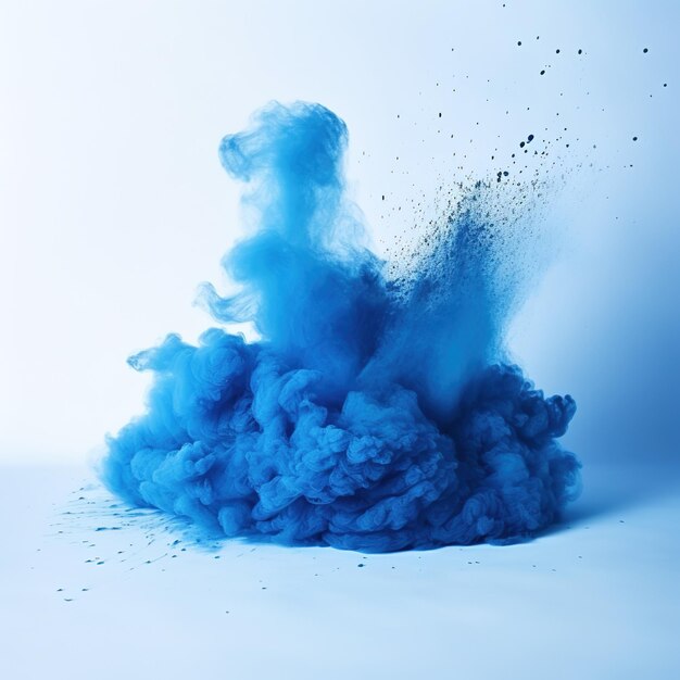 Explosão de pólvora azul em fundo branco