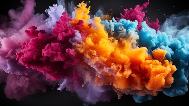 Explosão de pólvora colorida abstração de closeup poeira em pano de fundo explosão colorida