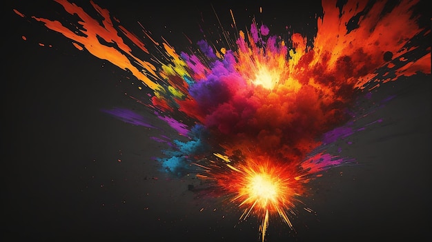 Explosão de pólvora colorida em fundo escuro
