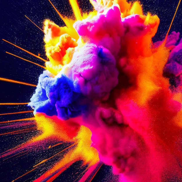 Explosão de pwoder colorida em fundo escuro