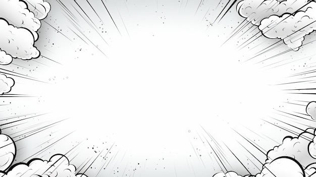 Explosão de quadrinhos em preto e branco com fundo de ilustração