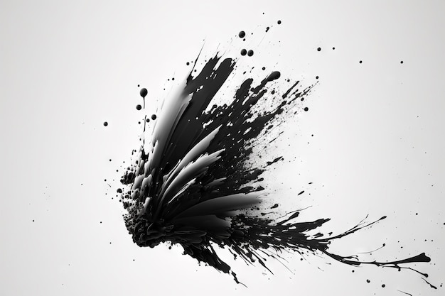Explosão de tinta preta no fundo branco vazio
