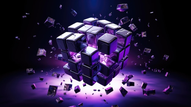 Explosão do Cubo Púrpura na Escuridão