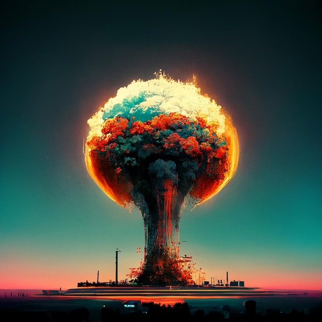 Explosão em uma ilustração de cartaz de arte de usina nuclear