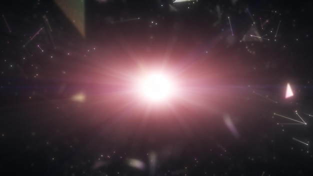 Foto explosão no céu efeito de cintilação de raios de luz em fundo escuro
