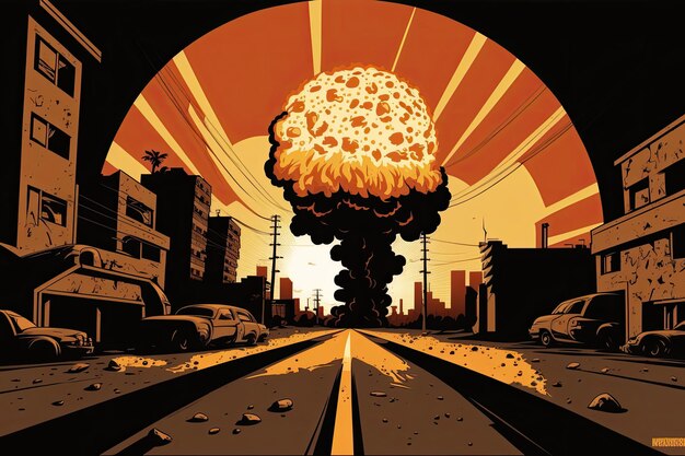 Explosão nuclear devastadora em uma área urbana Generative AI