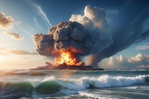 Foto explosão nuclear e onda no céu