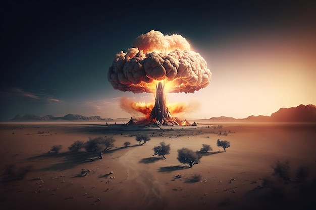 Explosão nuclear Palavra guerra nuclear Cogumelo nuclear no deserto