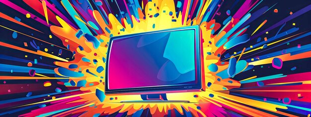 Explosión abstracta y colorida con televisión retro