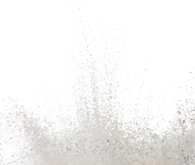 La explosión de almidón de tapioca volando la onda de almidón de tapioca en polvo blanco flotando cae en el aire