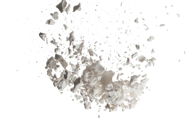 La explosión de almidón de tapioca volando la onda de almidón de tapioca en polvo blanco flotando cae en el aire