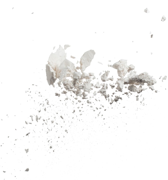La explosión de almidón de tapioca volando la onda de almidón de tapioca en polvo blanco flotando cae en el aire