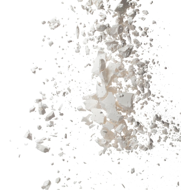 La explosión de almidón de tapioca volando la onda de almidón de tapioca en polvo blanco flotando cae en el aire