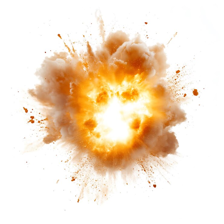 explosión arafed de una explosión amarilla y blanca con un fondo blanco