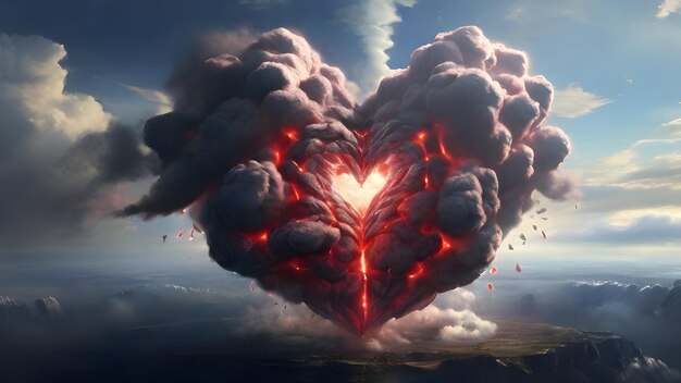 Foto explosión de una bomba en forma de corazón