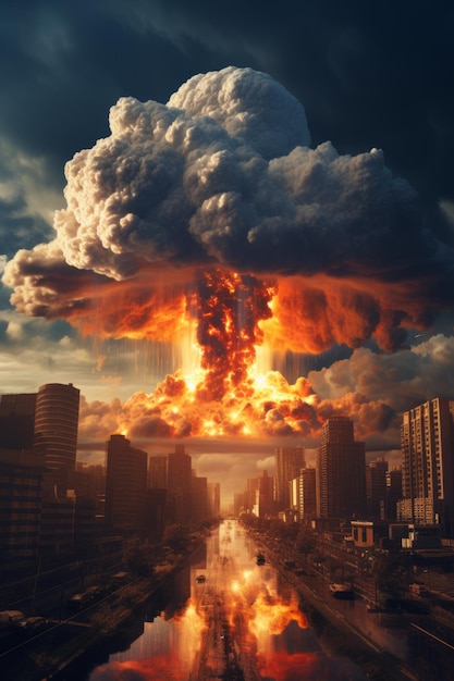 explosión de una bomba nuclear en una gran ciudad IA generativa