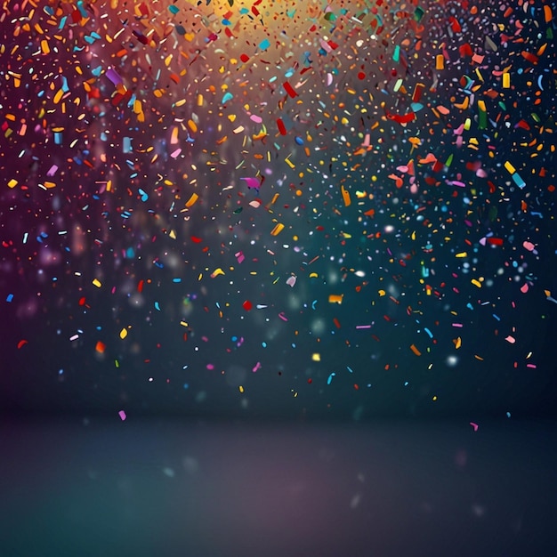 Explosión de brillo colorido de confeti en fondo azulado diseño de salpicaduras brillantes luces desenfocadas