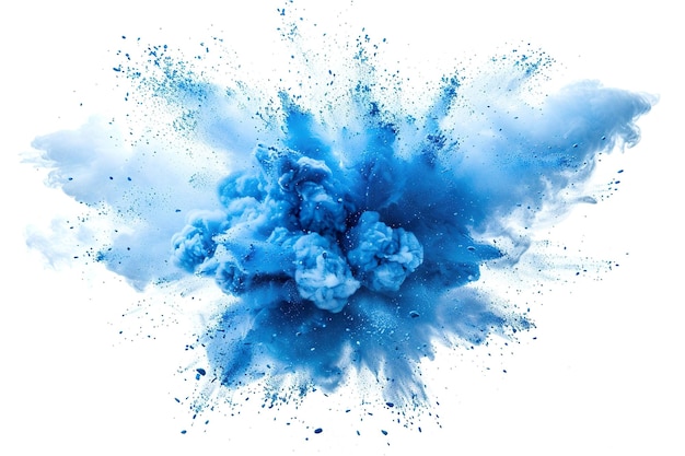 Explosión de color azul aislada sobre un fondo blanco