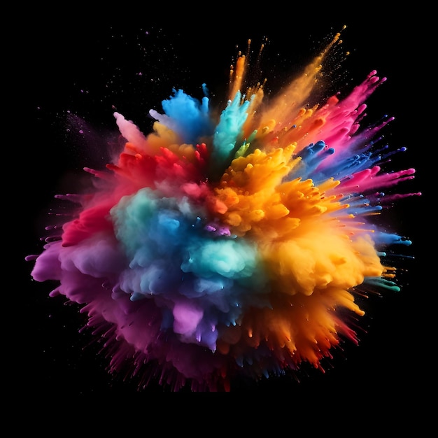 Explosión de color cósmico vibrante Polvo de primer plano abstracto sobre fondo Explosión colorida Pintura holi