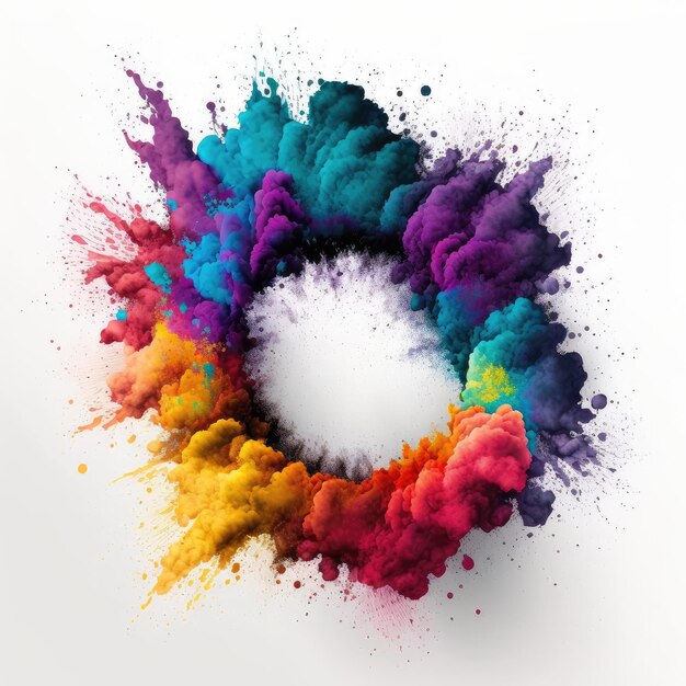 Explosión de color de polvo multicolor en forma de círculo con fondo