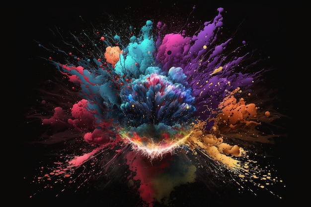 Una explosión de colores con un fondo negro y un fondo negro.