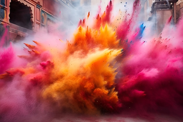 Una explosión de colores Holi vívidos y vibrantes en una explosión de alegre celebración.