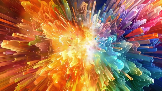 Una explosión de colores prismáticos explotando en una hipnotizante simulación digital