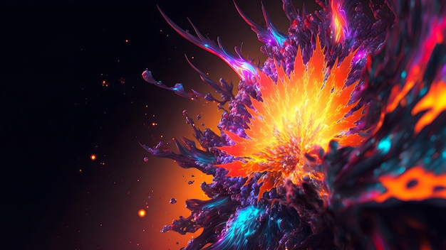 Explosión colorida abstracta en el arte generado por la red neuronal de fondo negro