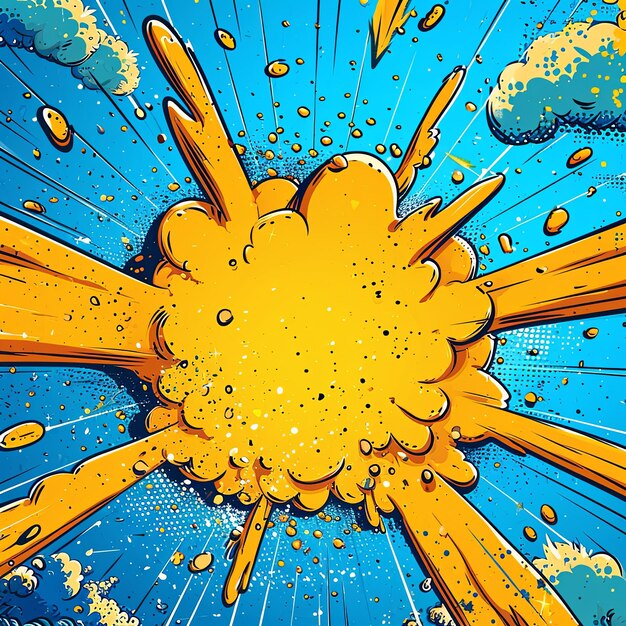 explosión cómica amarilla y azul