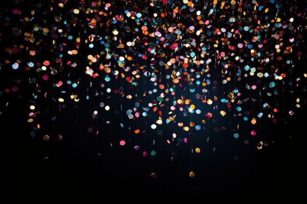Una explosión de confeti de colores lloviendo sobre un fondo negro