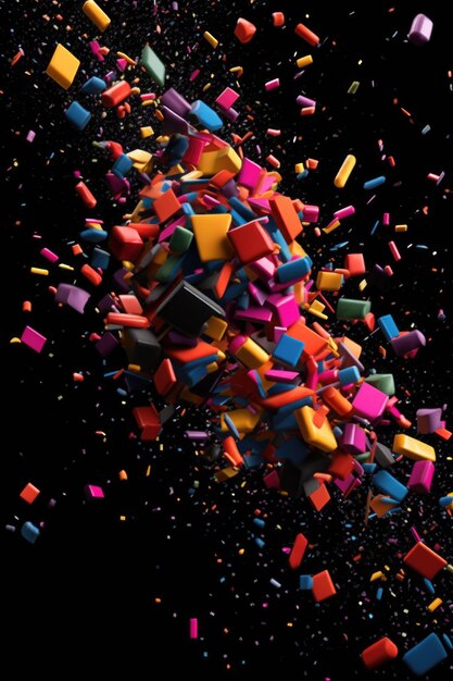 Explosión de confeti colorido sobre fondo negro creado con ai generativo