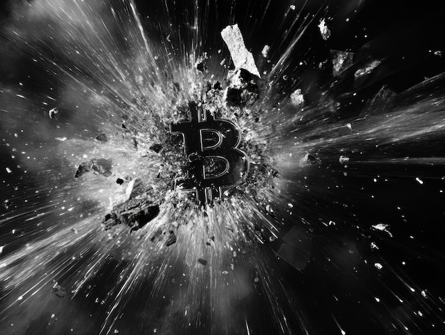 Explosión de criptomonedas con el símbolo de Bitcoin