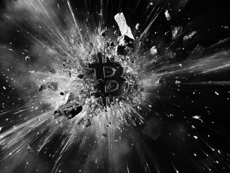 Explosión de criptomonedas con el símbolo de Bitcoin