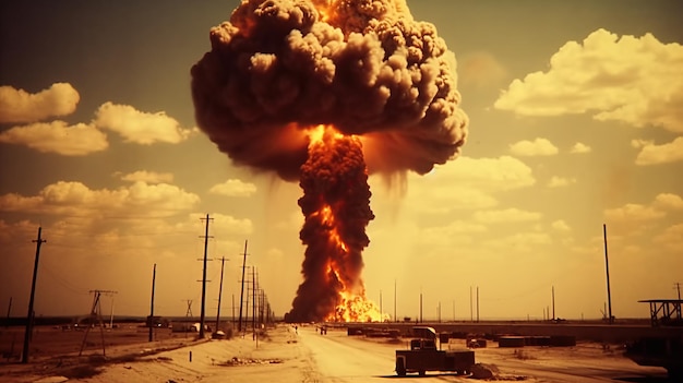 Explosion der Atombombe über Stadt