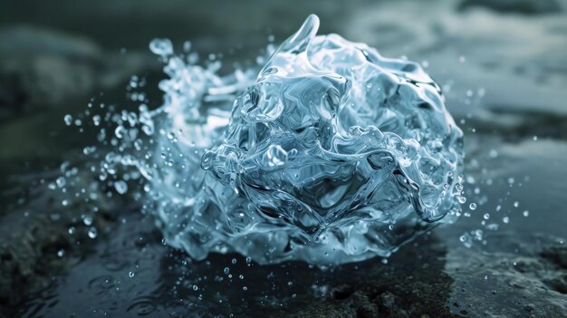 En una explosión dinámica una salpicadura de agua emana de una piedra arrojada capturando el caos del líquido en movimiento.