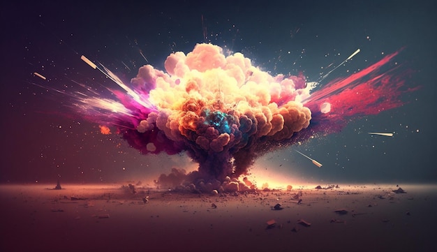 Foto explosion einer bunten rauchbombe mit simmetrical aus der mitte