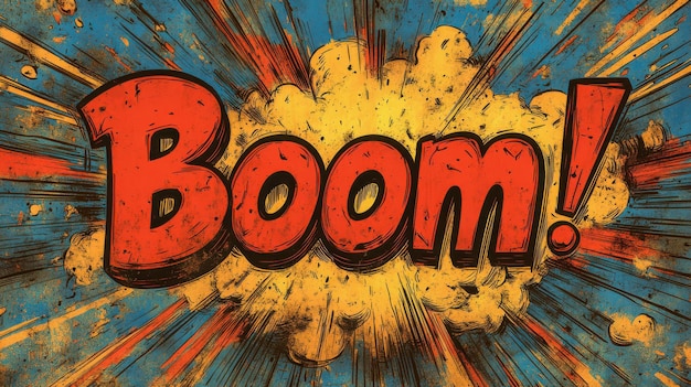 Explosión de estilo cómic dinámico con texto de boom colorido