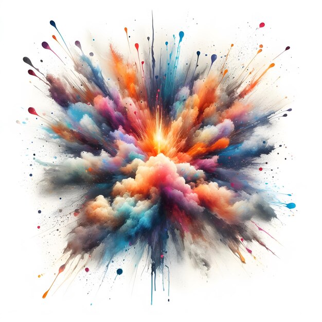 Explosion farbiger Farbe auf einem weißen Hintergrund 3D-Rendering