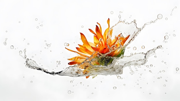 Explosión floral abstracta con salpicaduras de agua y aura en movimiento capturada en fotografía de alta velocidad