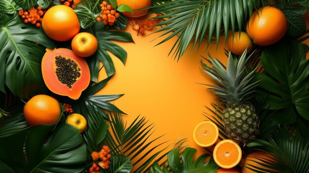 Foto una explosión de follaje tropical y frutas vibrantes prepararon el escenario para una animada