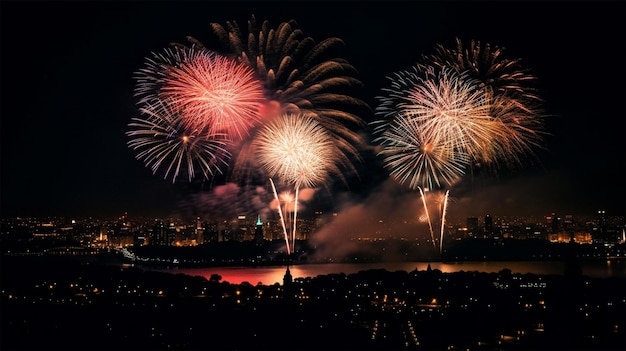 Explosión de fondo de escena de fuegos artificiales en la noche para el concepto de celebración