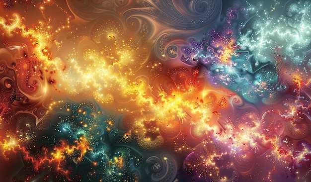 Explosión fractal colorida en una obra de arte digital dinámica