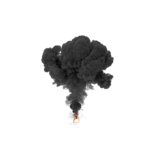 Explosión de fuego extremadamente caliente con chispas y humo Gran explosión en tierra fuego y humo