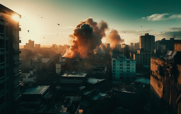 Explosión de guerra y ejército por construcción de ciudades para militares Ai generó distopía o apocalipsis con bomba