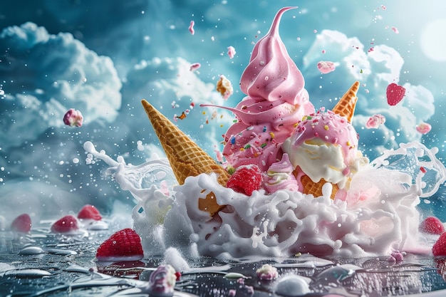 Explosión de helados Foto creativa de comida