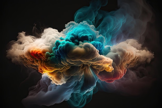 Explosión de humo de ionización abstracta sobre fondo negro ilustración digital
