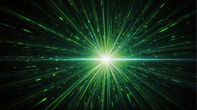 Explosión de láser verde en la ilusión del espacio oscuro
