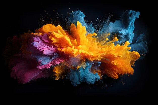 Explosión líquida colorida bajo el agua sobre fondo negro telón de fondo abstracto con salpicaduras de color pintura de explosión submarina