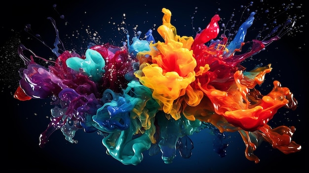 Explosión de líquido colorido bajo el agua en fondo negro 3D